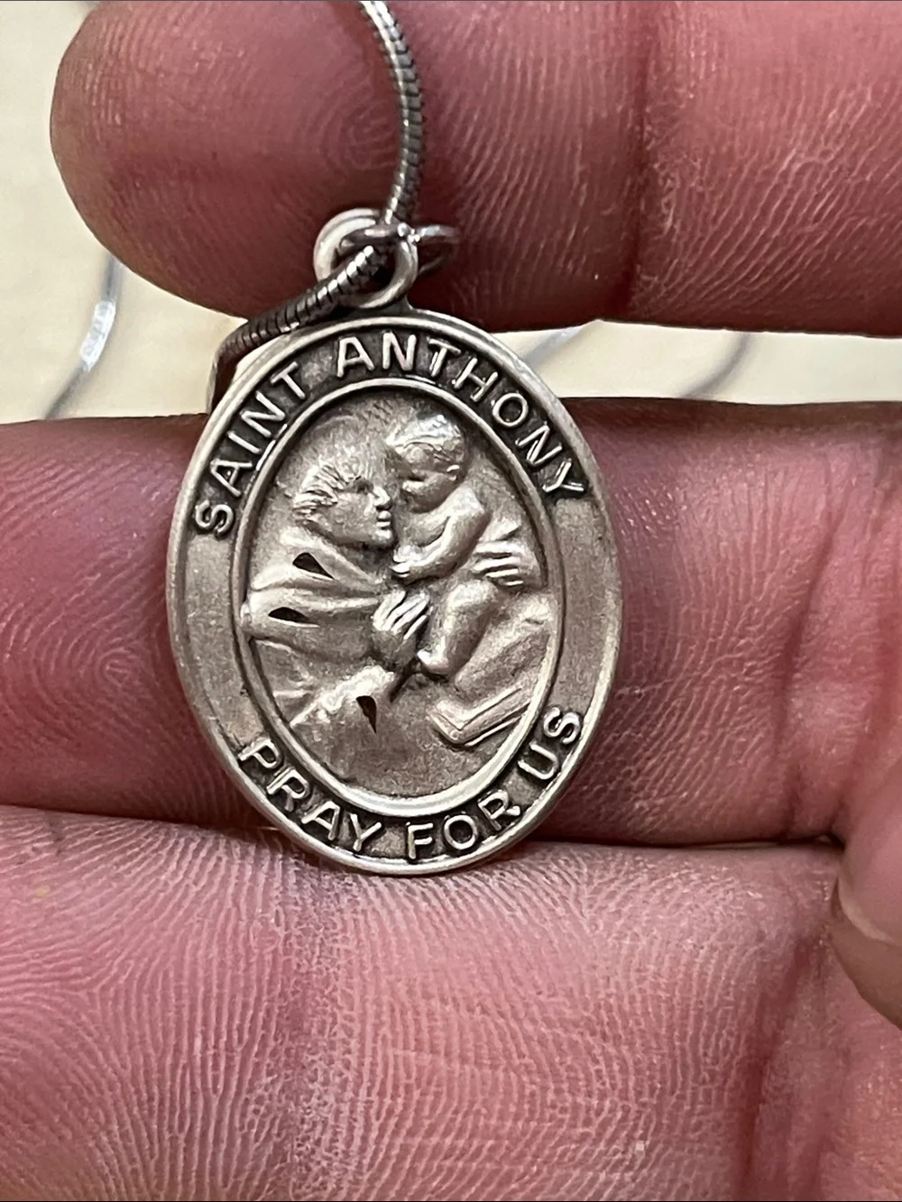 Saint Anthony Devotional Pendant Necklace in 925 Sterling silver Italy